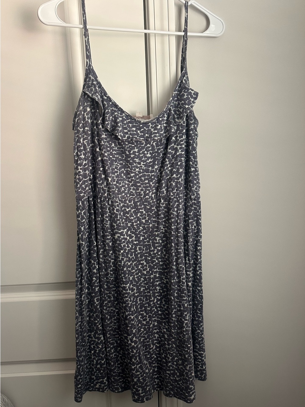 LOFT Grey Printed Spaghetti-Strap Mini Dress